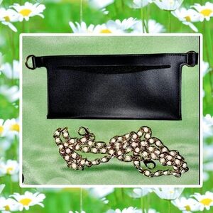 🌹🆕🌹Elegant Black Clutch Insert and Tan & Gold Faux Pearl Rope Chain